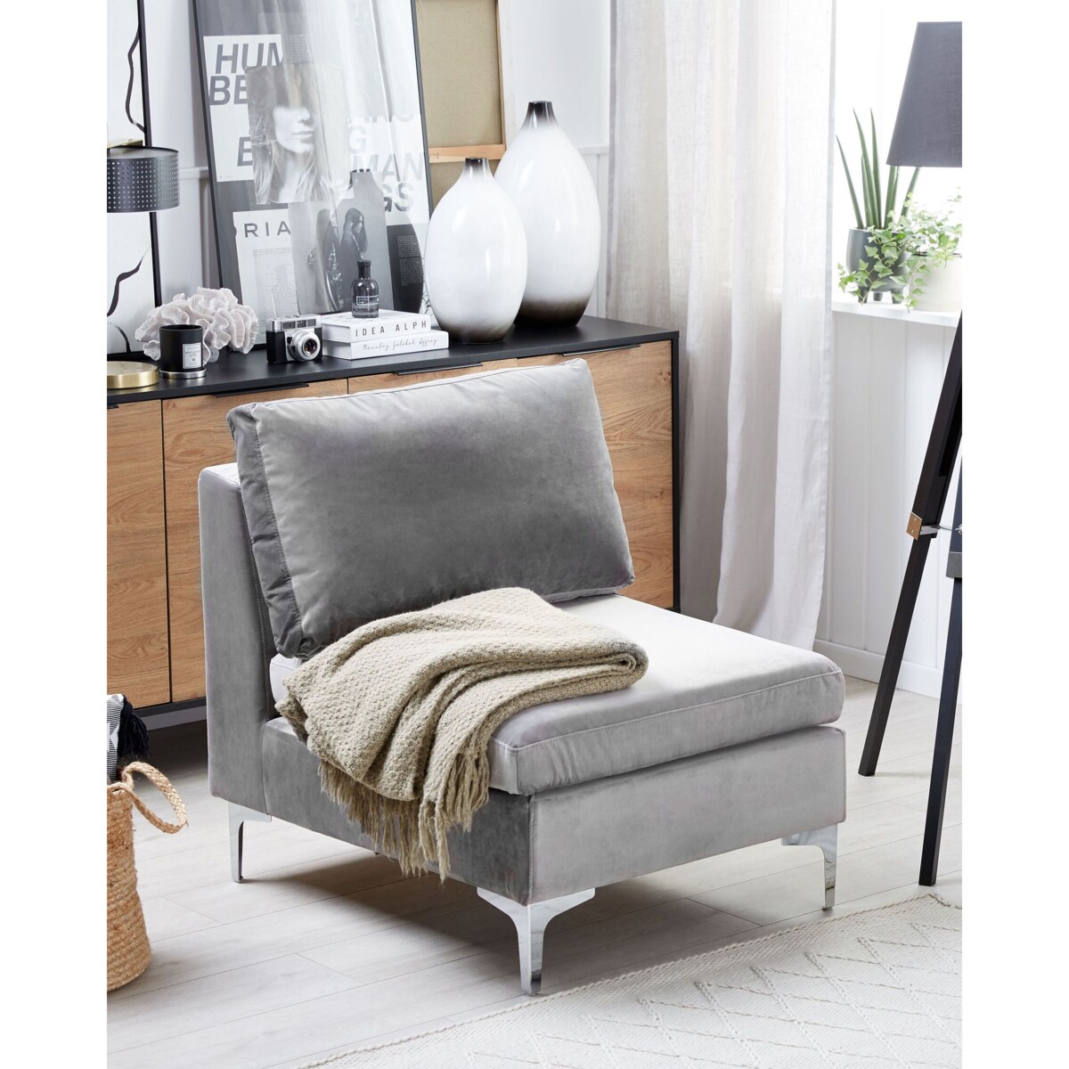 Moduł 1-osobowy welurowy szary EVJA