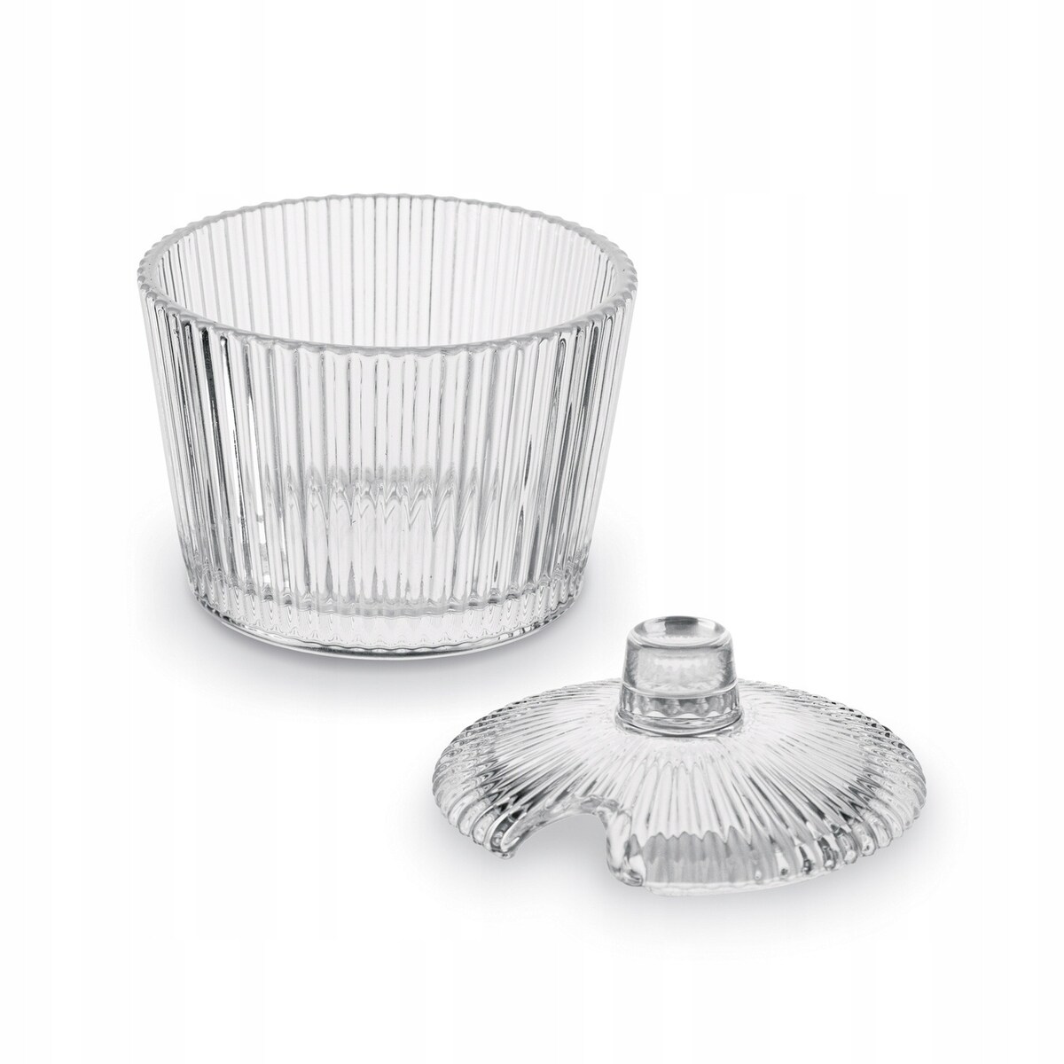 SZKLANA przezroczysta W PRĄŻKI CUKIERNICA cukierniczka 200 ml na cukier
