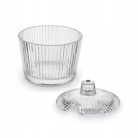 SZKLANA przezroczysta W PRĄŻKI CUKIERNICA cukierniczka 200 ml na cukier