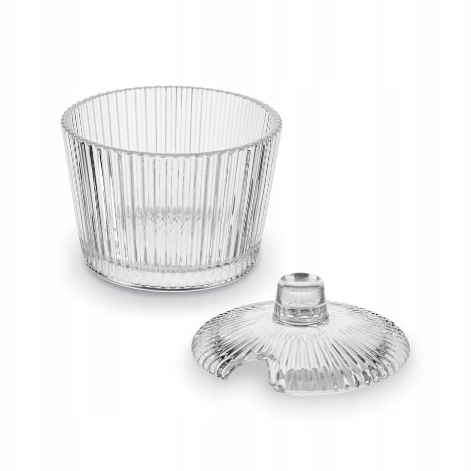SZKLANA przezroczysta W PRĄŻKI CUKIERNICA cukierniczka 200 ml na cukier