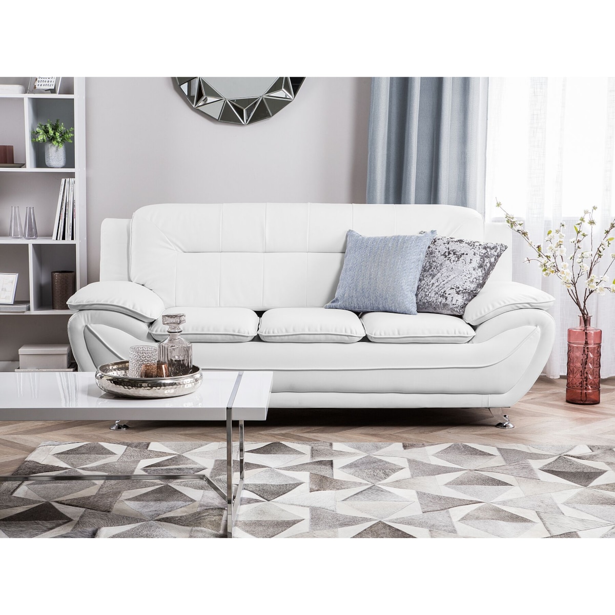 Sofa 3-osobowa ekoskóra biała LEIRA