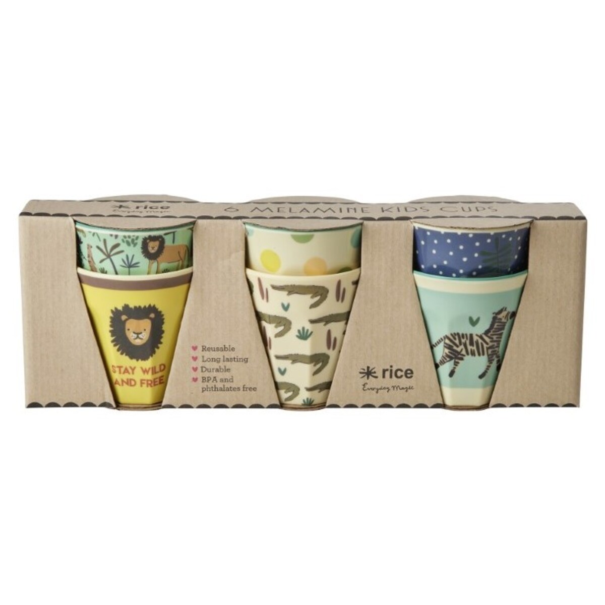RICE - Zestaw małych kubków z melaminy dla dzieci 6szt. - Jungle, niebieski