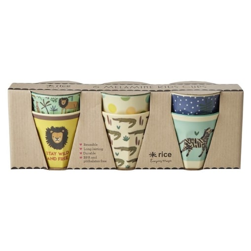 RICE - Zestaw małych kubków z melaminy dla dzieci 6szt. - Jungle, niebieski