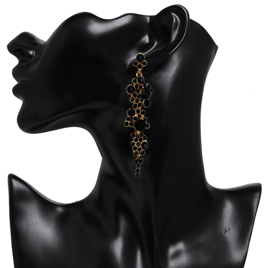 Kolczyki czarne DŁUGIE ELEGANCKIE wiszące cyrkonie