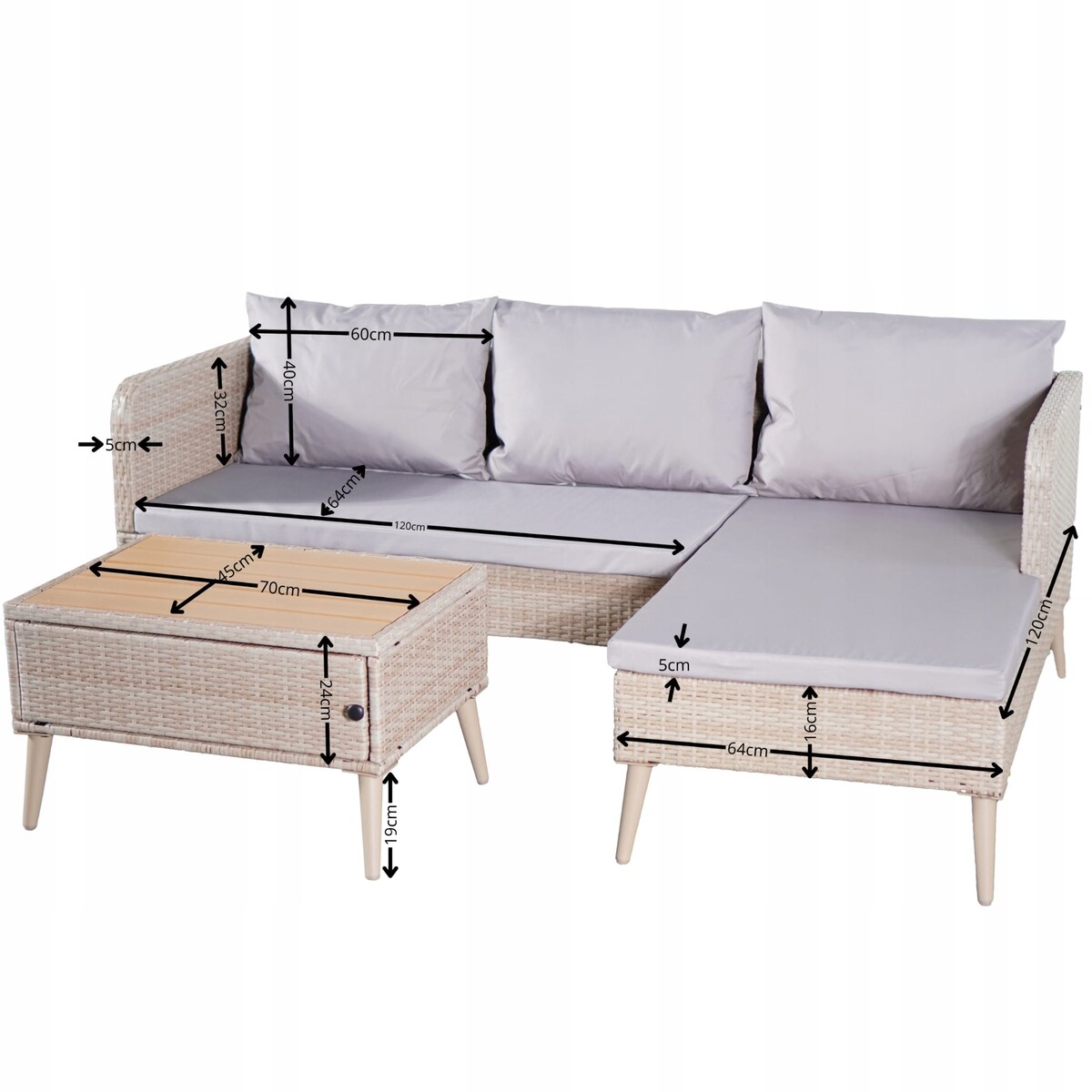 Meble Ogrodowe Komplet Zestaw mebli Ogrodowych Kanapa Stolik na Balkon