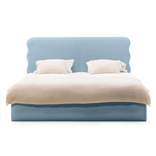 Łóżko tapicerowane 160x200 cm niebieskie bouclé Bolga