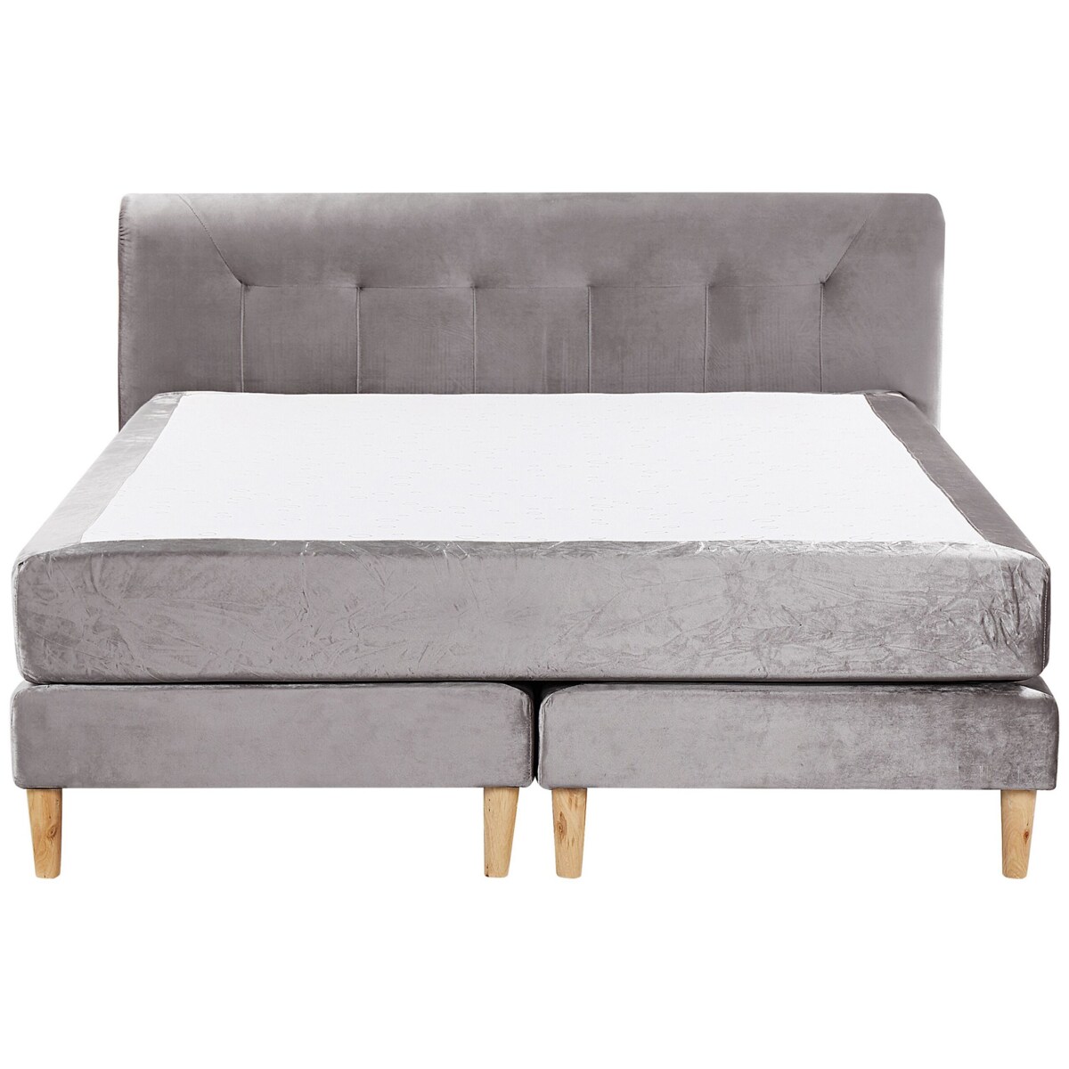 Łóżko kontynentalne welurowe 160 x 200 cm szare MARQUISE