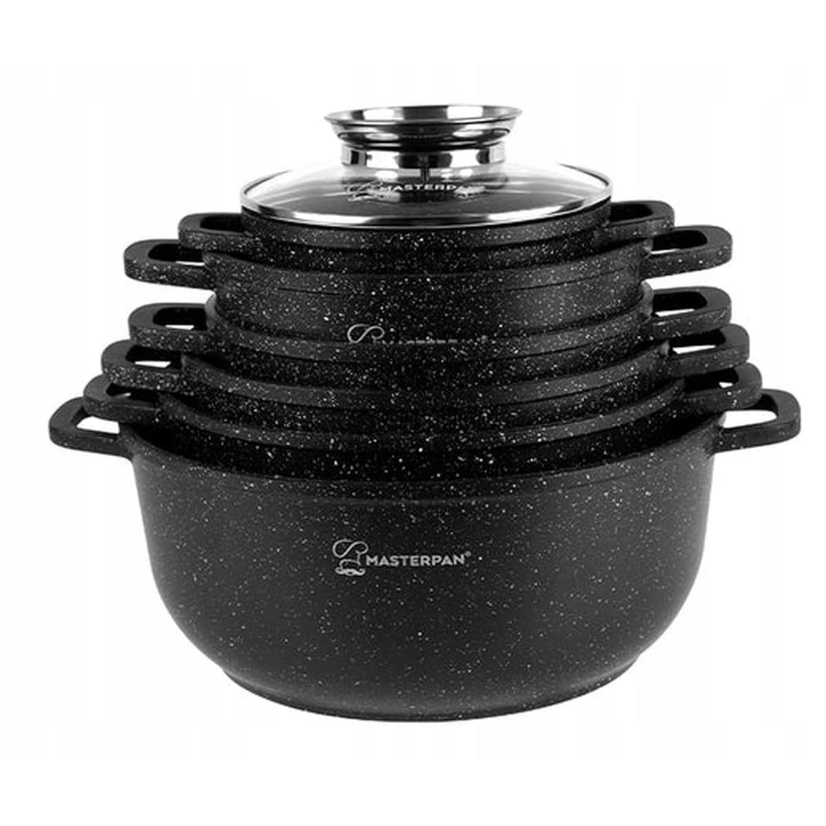 Zestaw Garnków Marmurowych 12 El. Czarny Indukcja Gaz Elektryka