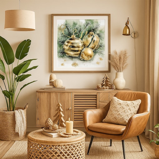 Plakat Złote Bombki II 50cm x 50cm