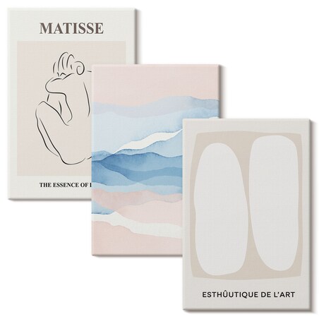 Zestaw 3 dużych obrazów na płótnie - Abstrakcyjne formy Matisse - beżowy