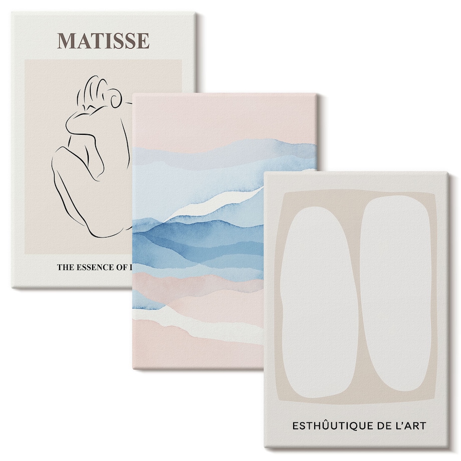 Zestaw 3 dużych obrazów na płótnie - Abstrakcyjne formy Matisse - beżowy