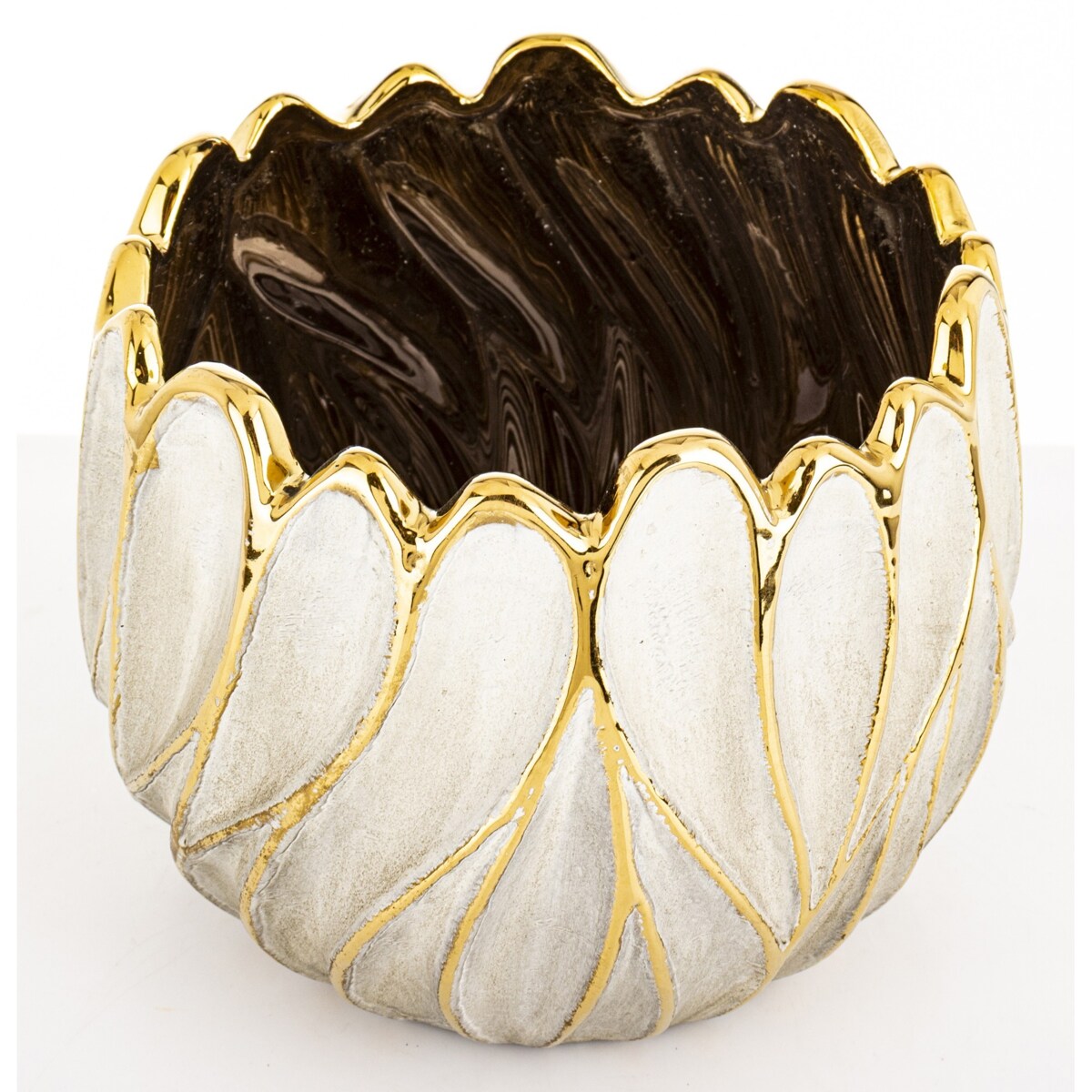 Osłonka cementowa 19x21x21 cm TULIPANO biało-złota