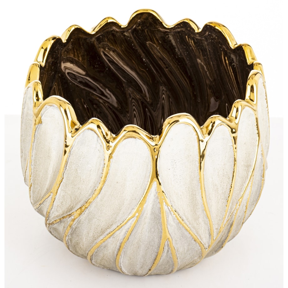 Osłonka cementowa 19x21x21 cm TULIPANO biało-złota