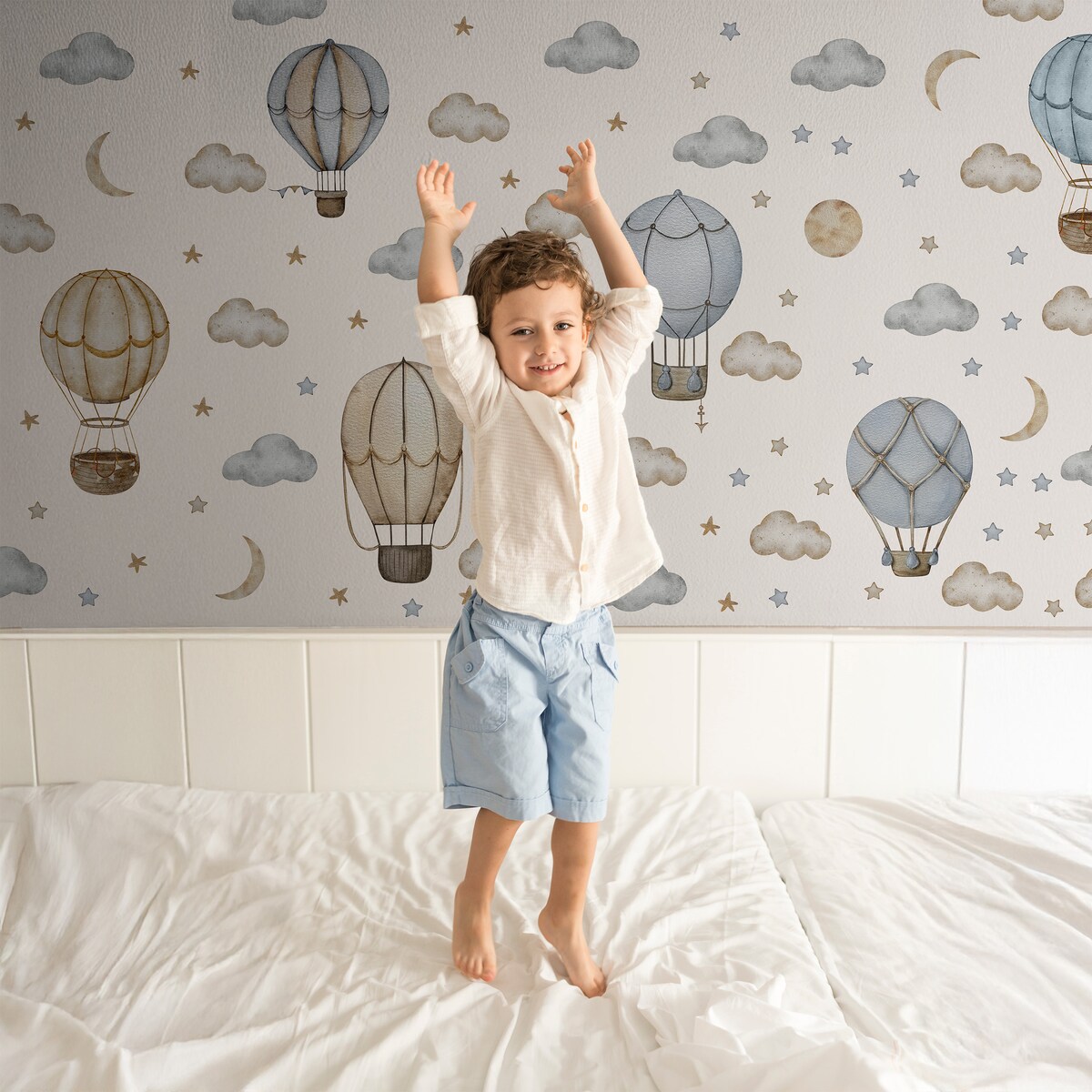 Naklejki Na Ścianę Dla Dzieci Balony Chmury Gwiazdy Księżyce Boho ZESTAW 60x30cm