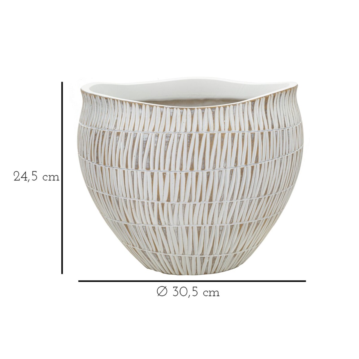 Osłonka dekoracyjna Stiky, kolor złoty i biały, żywica syntetyczna, 30,5 x 30,5 x 24,5 cm, na doniczkę do salonu, Mauro Ferretti
