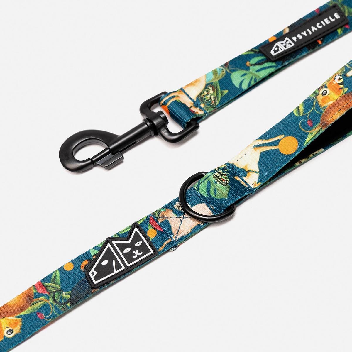 Smycz miejska dla psa lub kota "Psikolaż" - Szerokość taśmy: 15mm, Rozmiar: L oraz Rodzaj: Mini karabinek