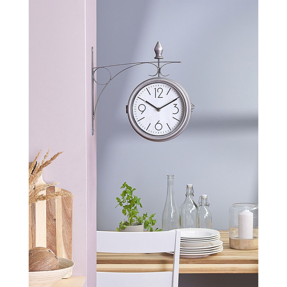 Zegar ścienny dworcowy ø 22 cm srebrno-biały ROMONT