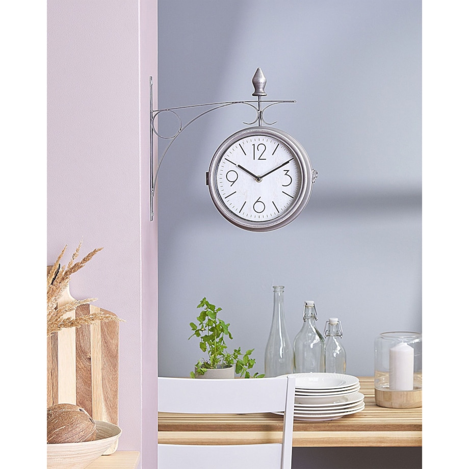 Zegar ścienny dworcowy ø 22 cm srebrno-biały ROMONT