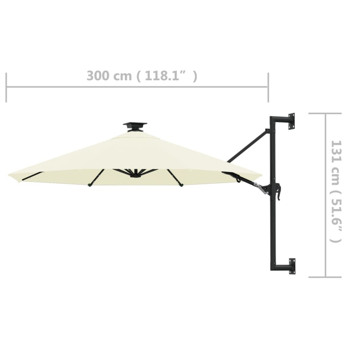 vidaXL Parasol ogrodowy z LED, ścienny, 300 cm, piaskowy