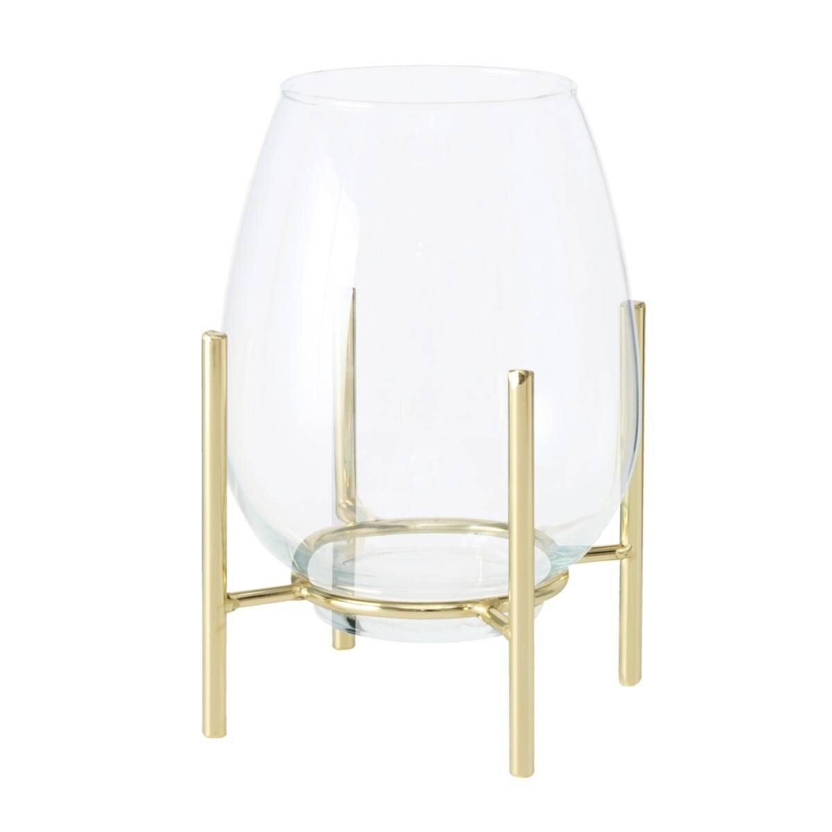 Szklany wazon Taro, złota, metalowa podstawa, Ø 15 cm