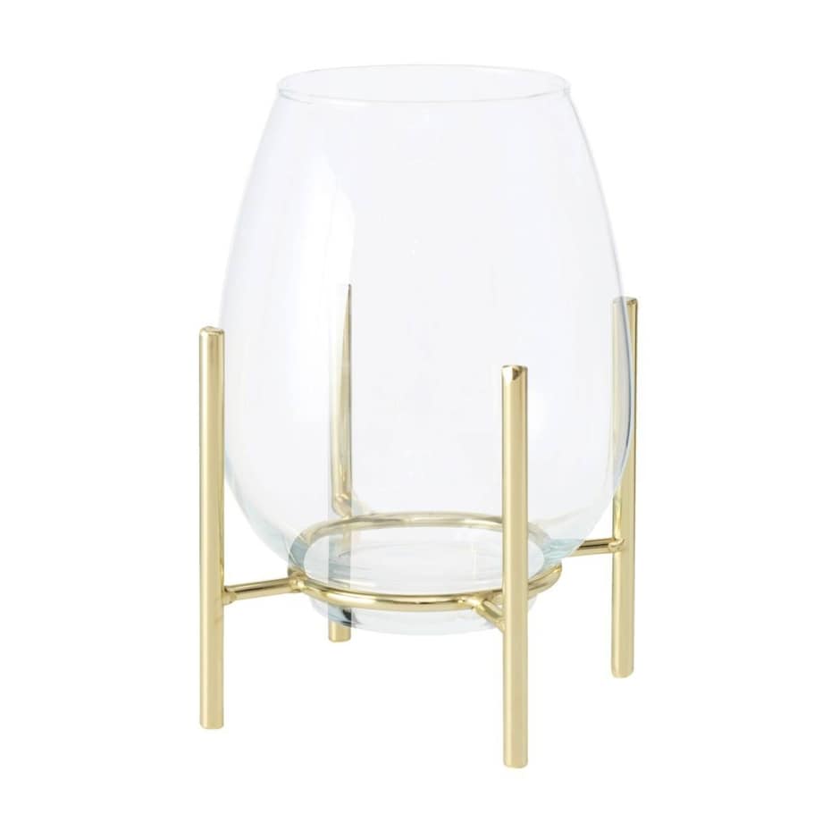 Szklany wazon Taro, złota, metalowa podstawa, Ø 15 cm