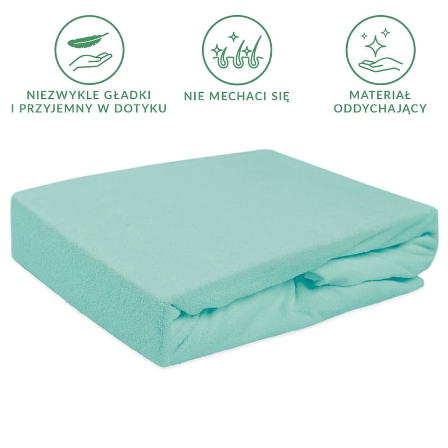 Prześcieradło frotte z gumką 180x200 kolor jasny turkus