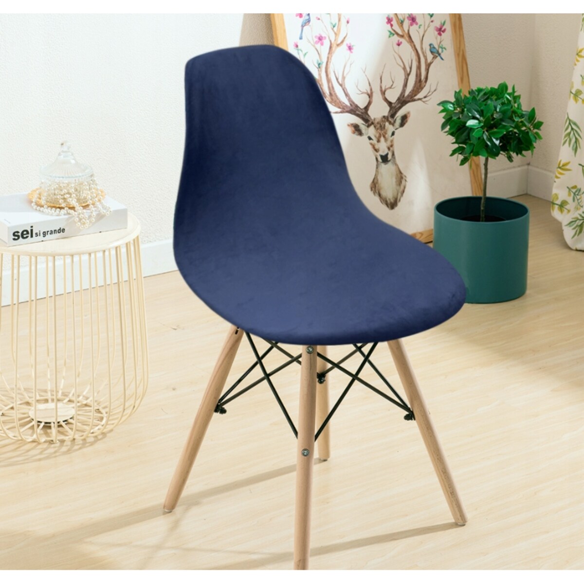 POKROWIEC NA KRZESŁO SKANDYNAWSKIE GRANATOWY WELUR ELASTYCZNY [21EB]