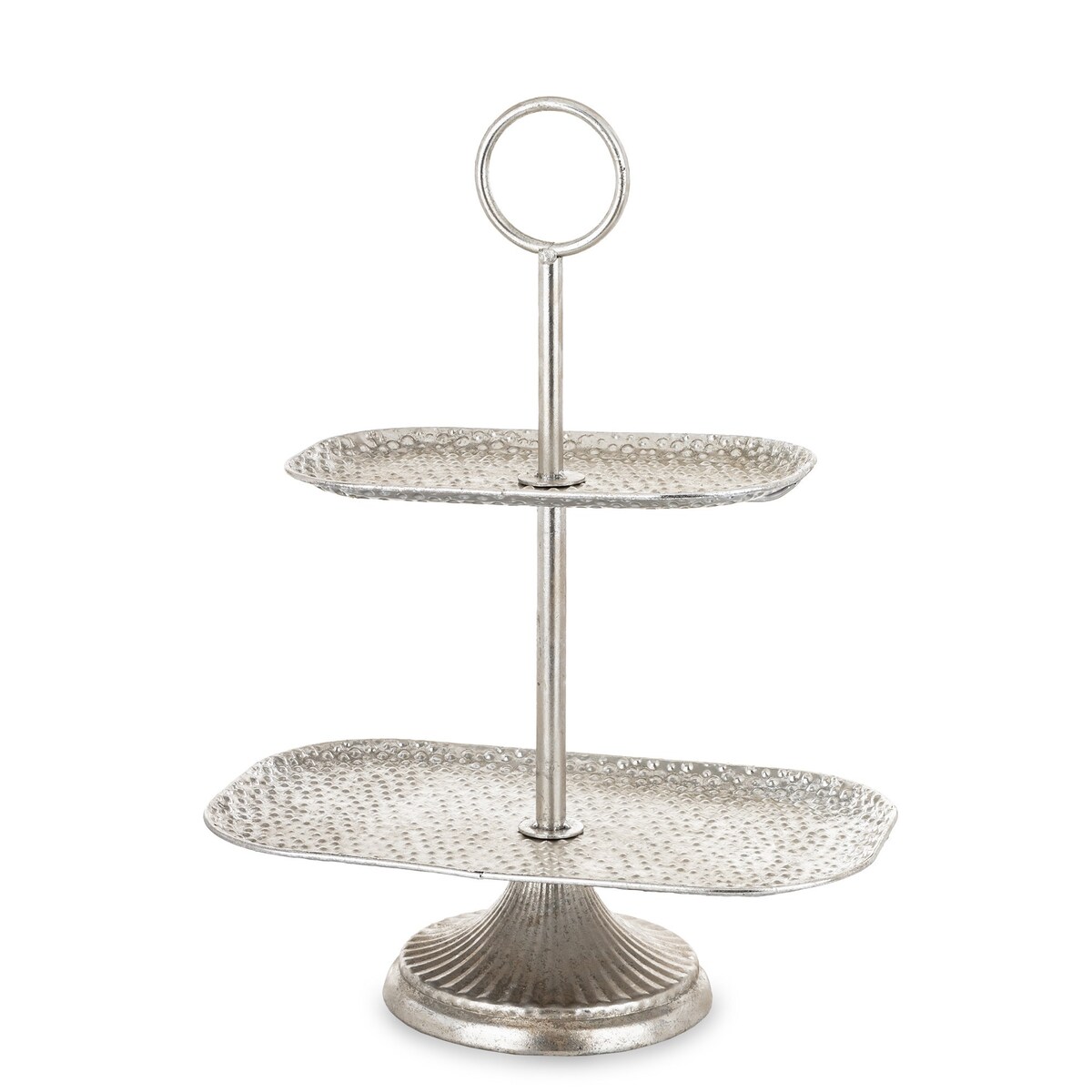 Patera dwupoziomowa, 48x36x21,5 cm srebrna młotkowana