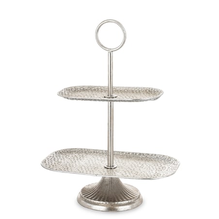 Patera dwupoziomowa, 48x36x21,5 cm srebrna młotkowana