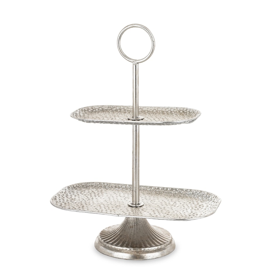 Patera dwupoziomowa, 48x36x21,5 cm srebrna młotkowana