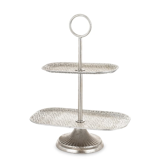 Patera dwupoziomowa, 48x36x21,5 cm srebrna młotkowana