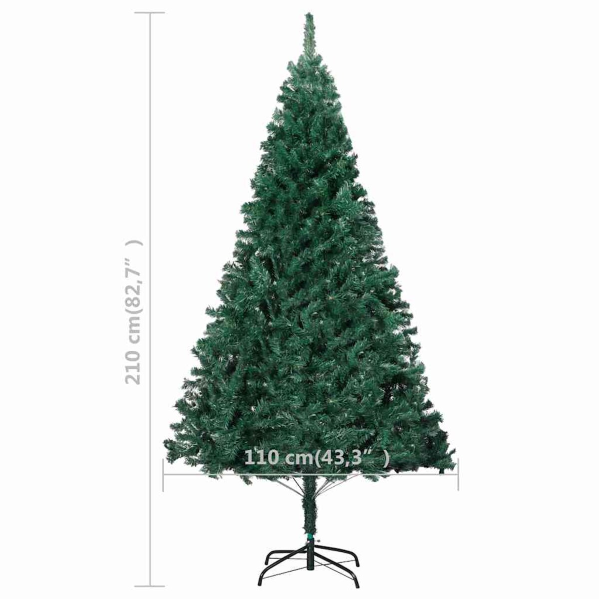 vidaXL Sztuczna choinka z lampkami i bombkami, zielona, 210 cm, PVC