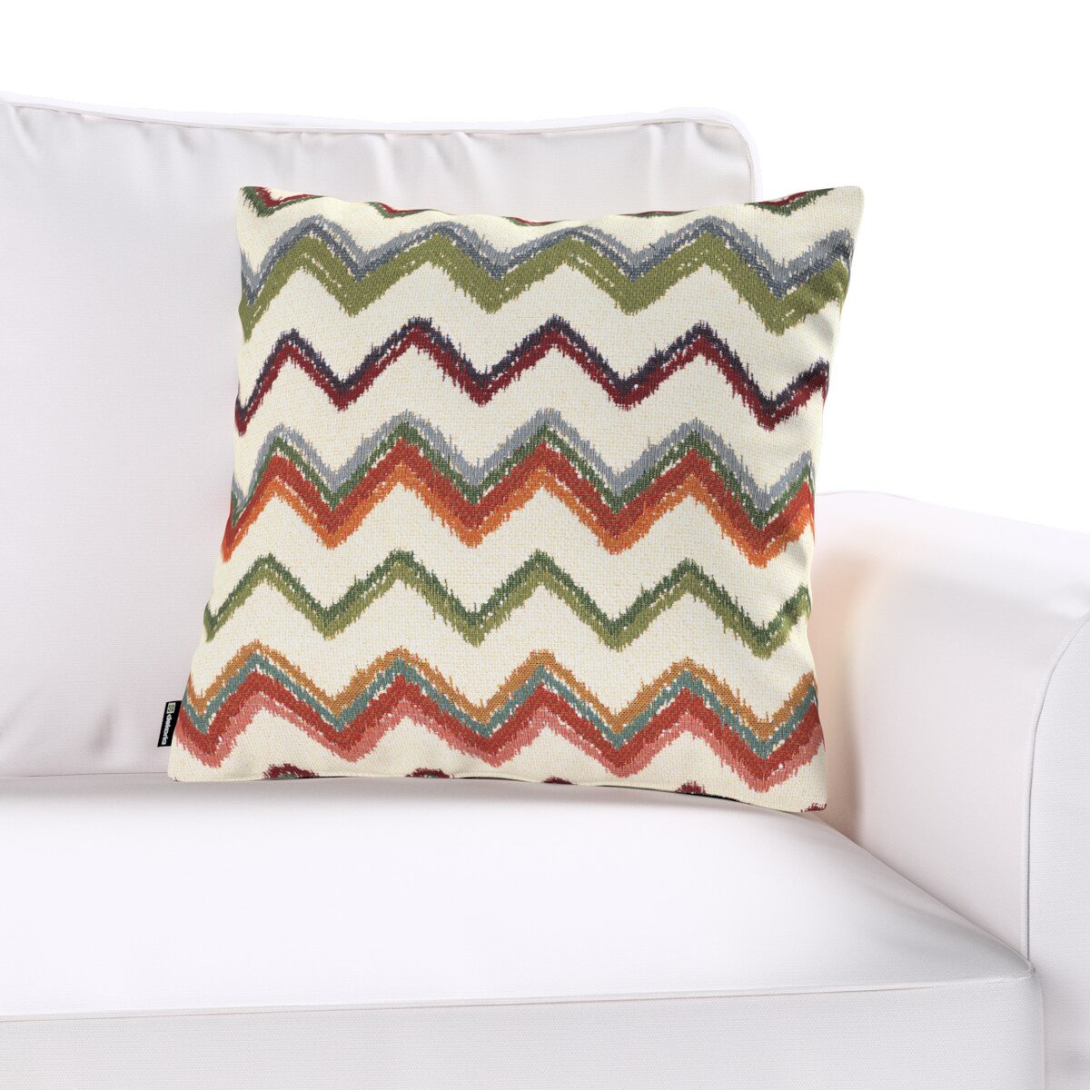 Poszewka Kinga na poduszkę 50x50 czerwono-zielone zygzaki na kremowym tle