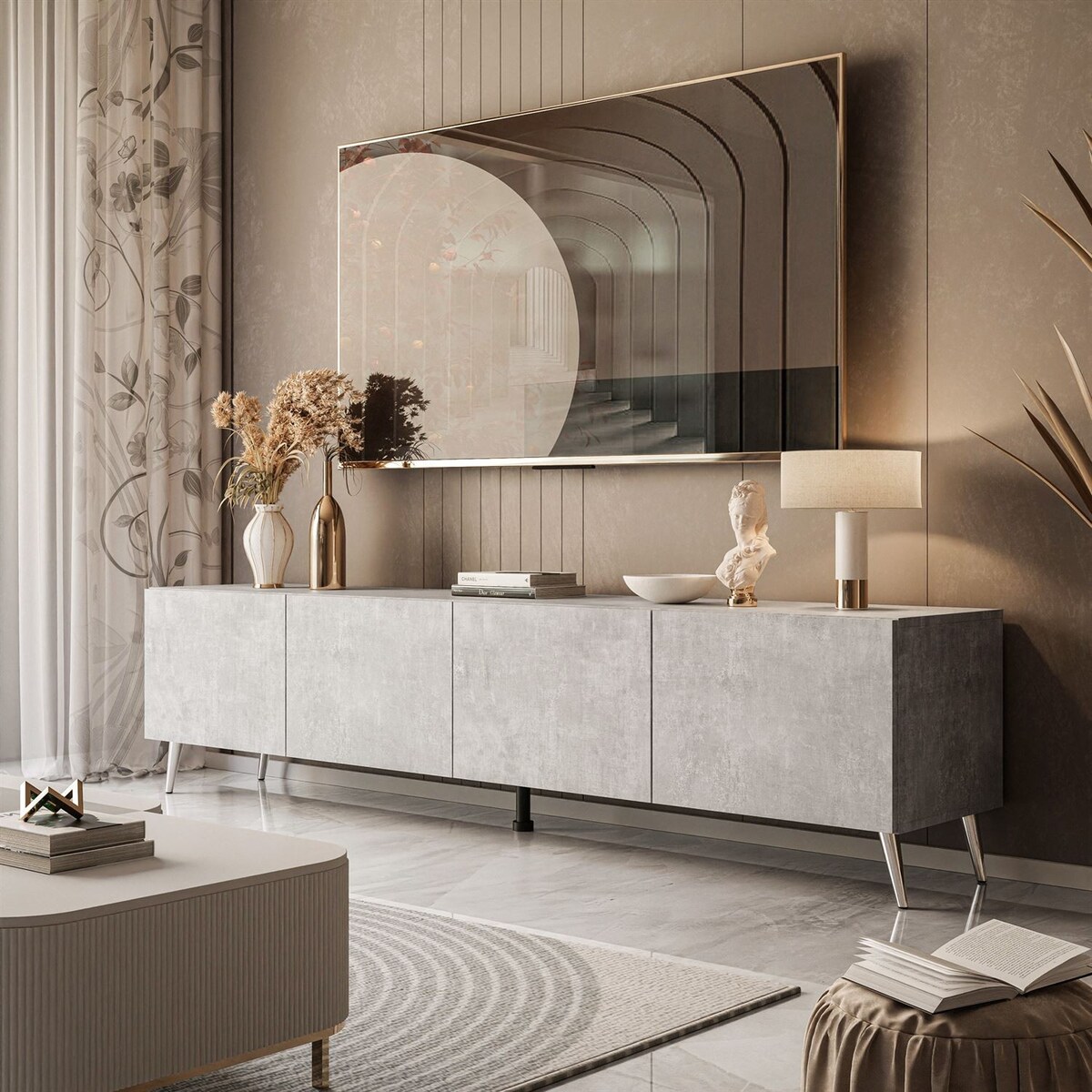 Szafka RTV COLGANTE 200 beton nogi skośne chrom