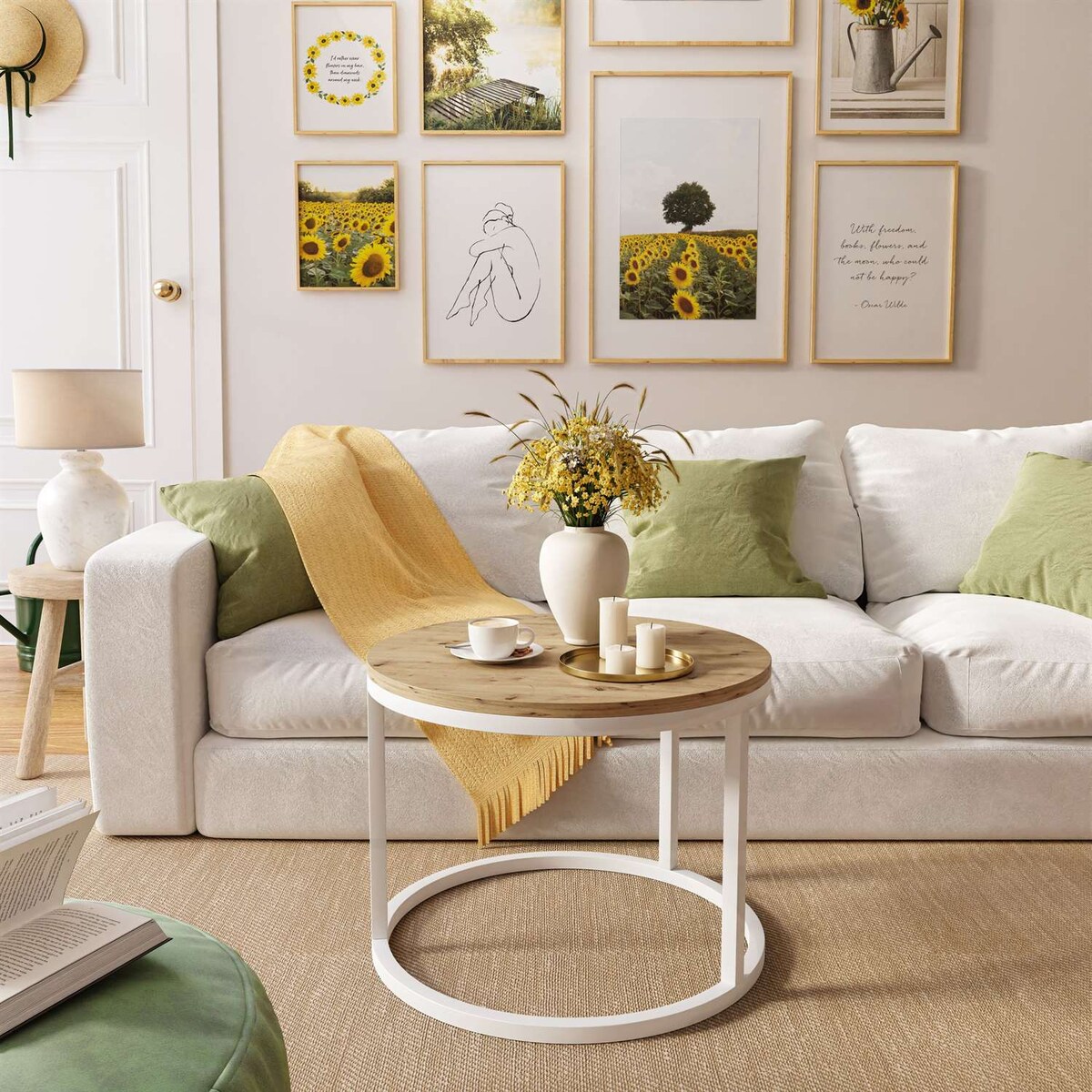 Okrągły stolik kawowy CIRI biały dąb artisan