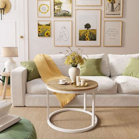 Okrągły stolik kawowy CIRI biały dąb artisan