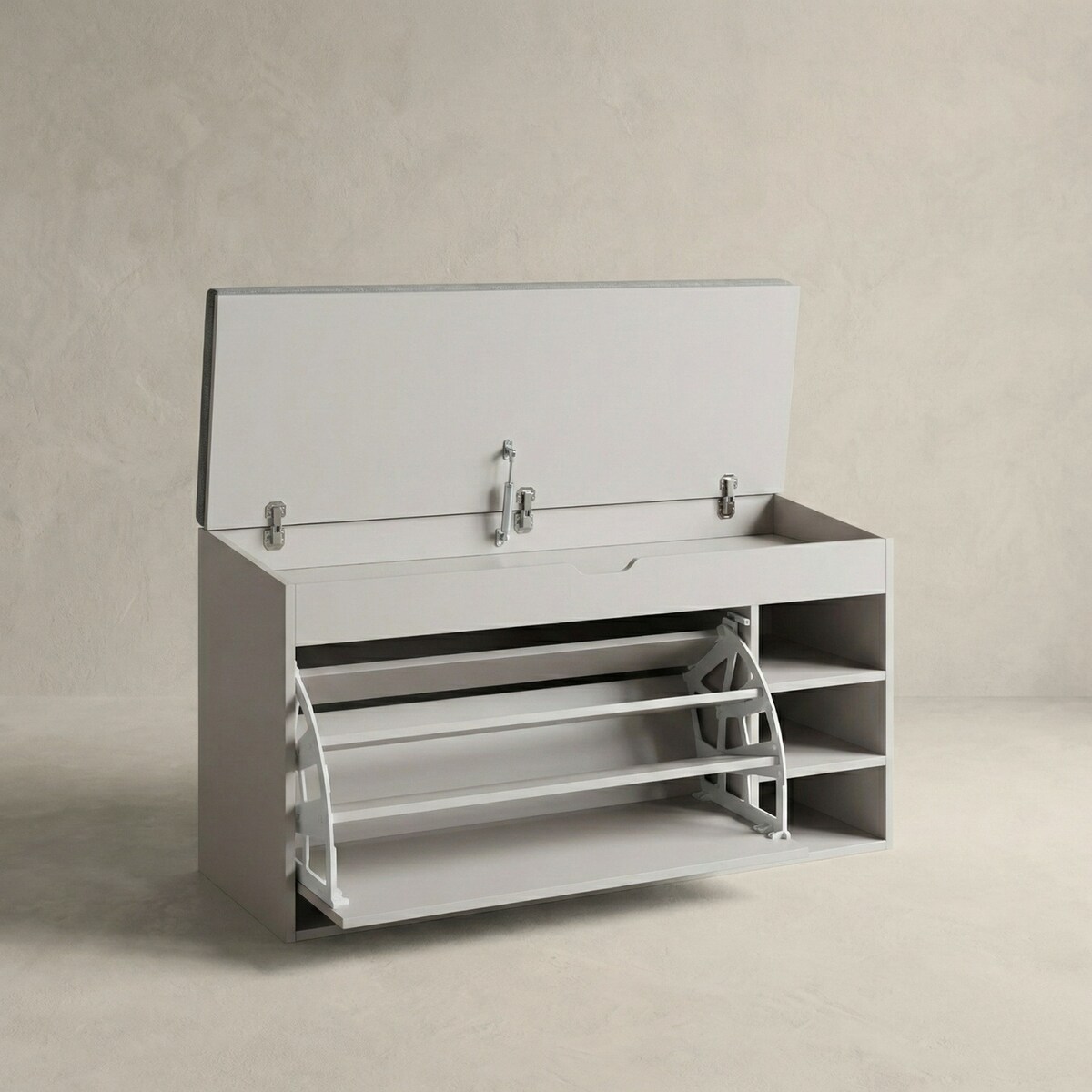 Szafka na buty z siedziskiem i wysuwanymi półkami GRADIA, 100 x 34 x 50 cm