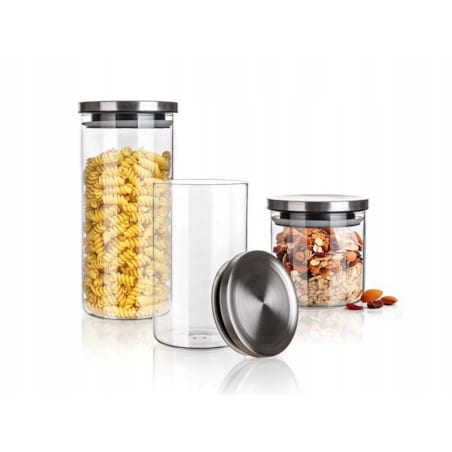 SZKLANE POJEMNIKI W PUDEŁKU na prezent kuchenne 650/1100/1450ml z pokrywką