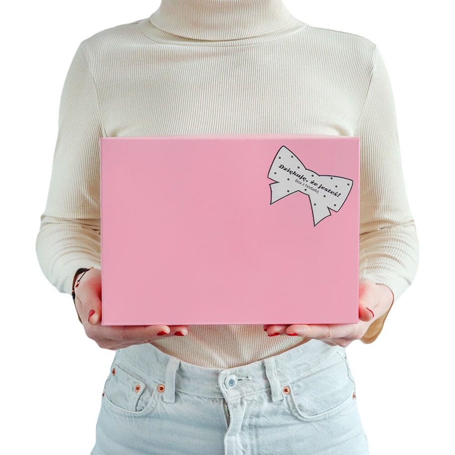 Zestaw prezentowy dla mamy z herbatą "Dziękuję, że jesteś". Box dla Mamy z herbatą, najlepszy pomysł na prezent upominek na Dzień Matki - zaparzacz, kubek, zestaw herbat, mydlane róże