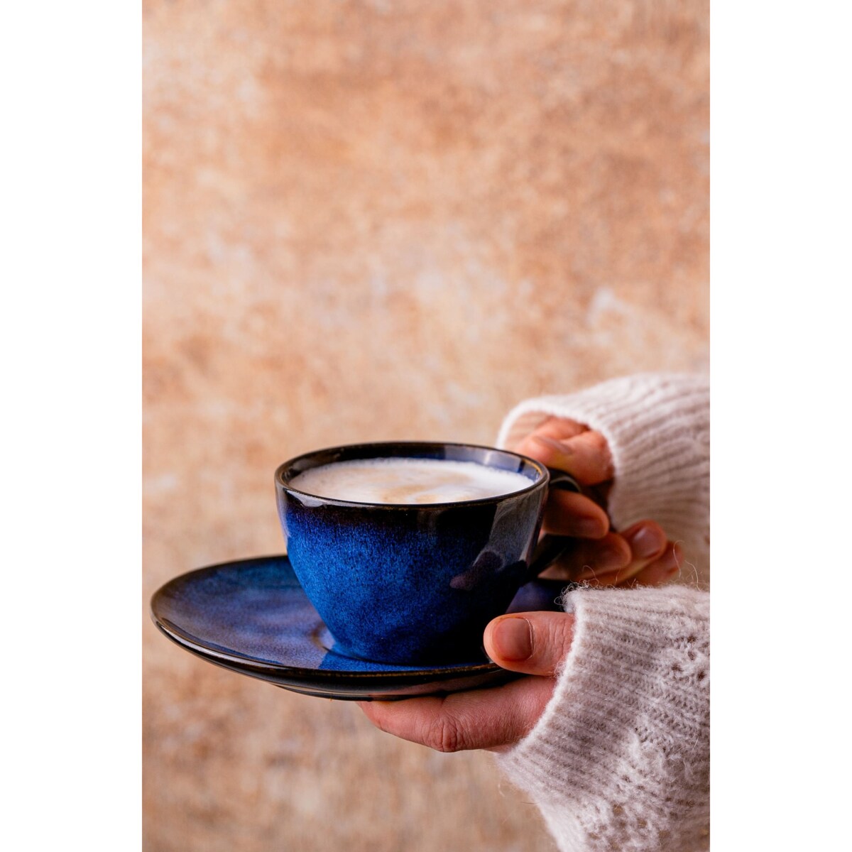 Serwis kawowy Uminami niebieski na 12 osób 24 szt. Nowoczesny Do zmywarki Komplet filiżanka i spodek