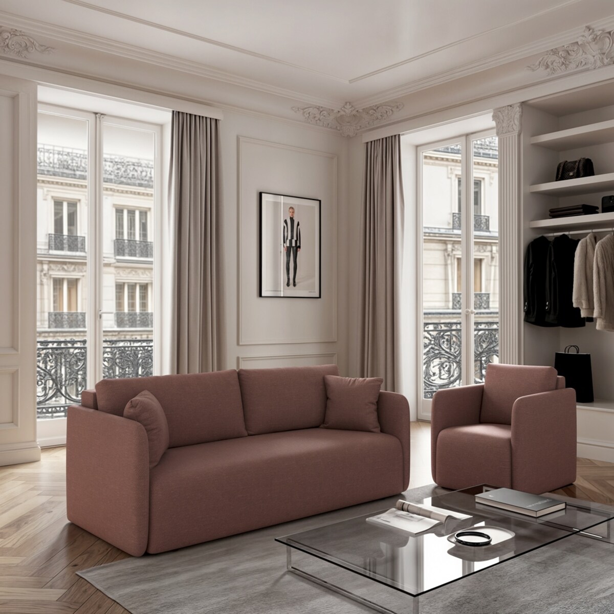 Fotel Chaum ciemno różowy