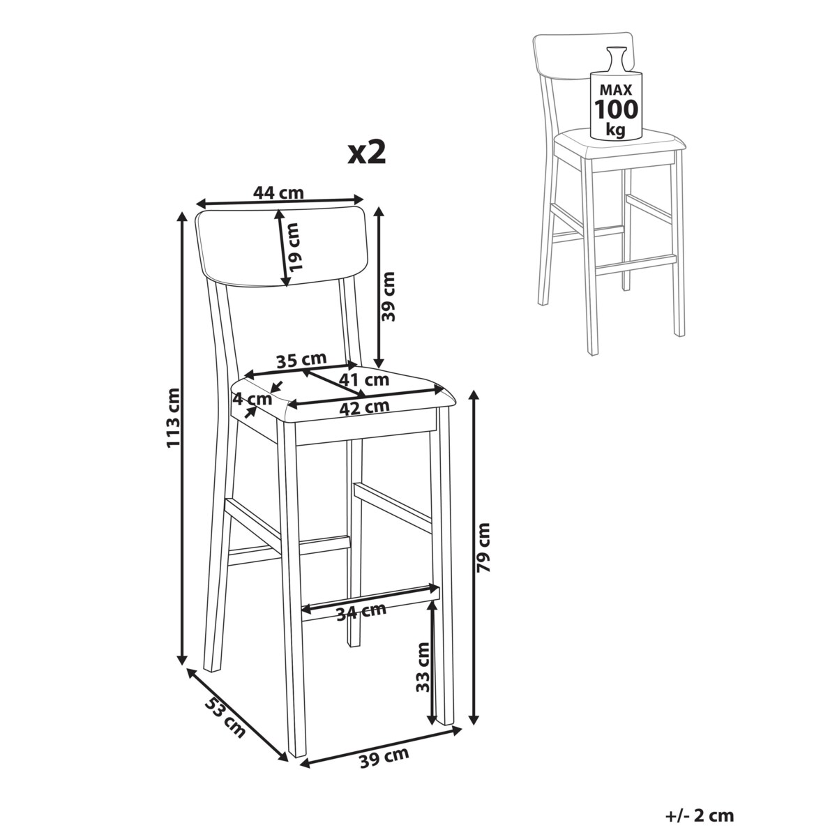 Zestaw 2 krzeseł barowych AMBLER Drewno Jasny brąz/ beżowy