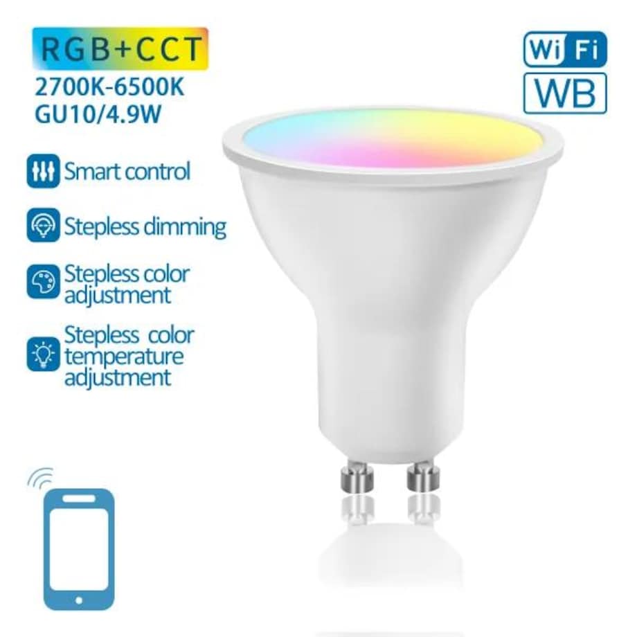 inteligentna żarówka led wb gu10 wi-fi 4,9w