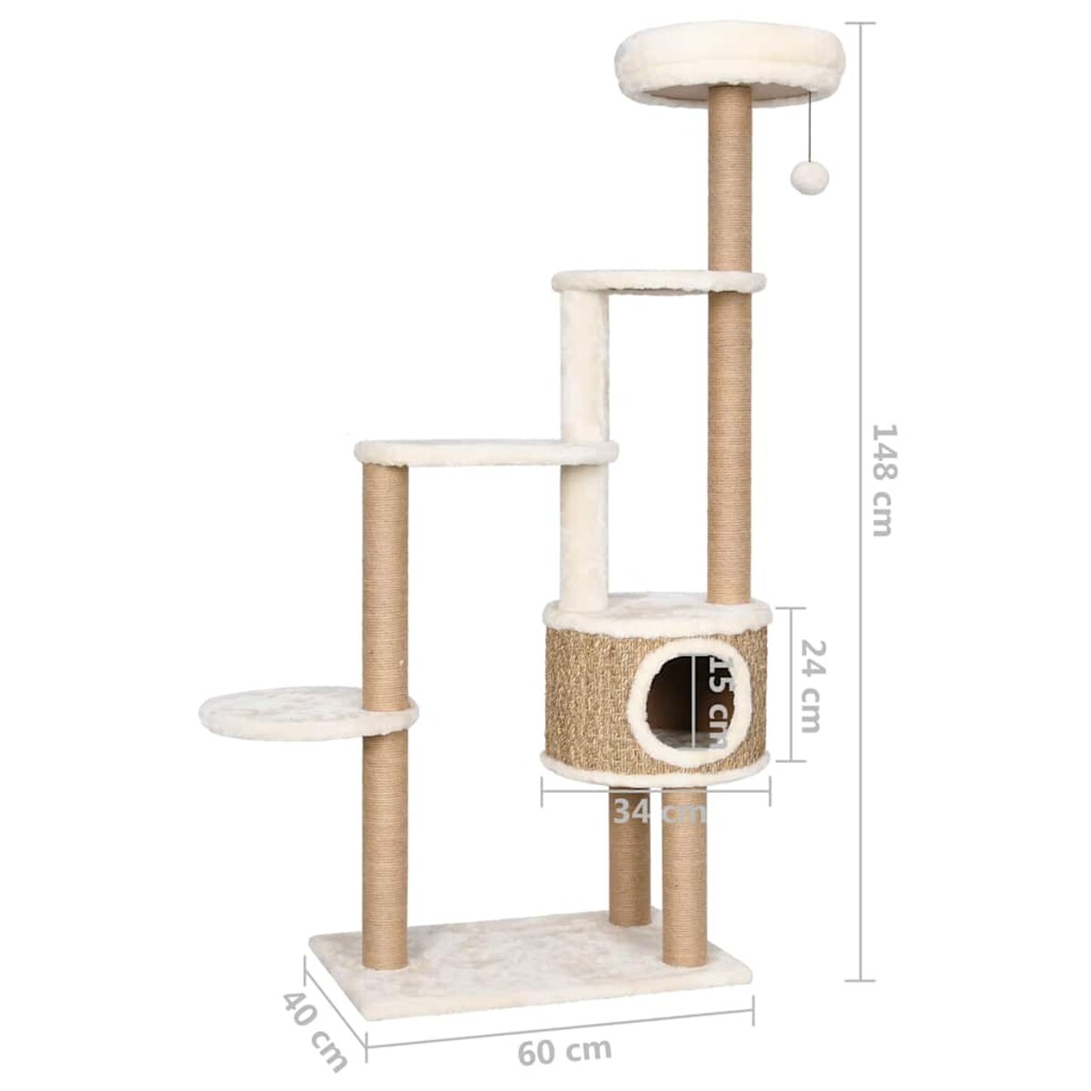 vidaXL Drzewko dla kota z poduszką i słupkiem, 148 cm, trawa morska