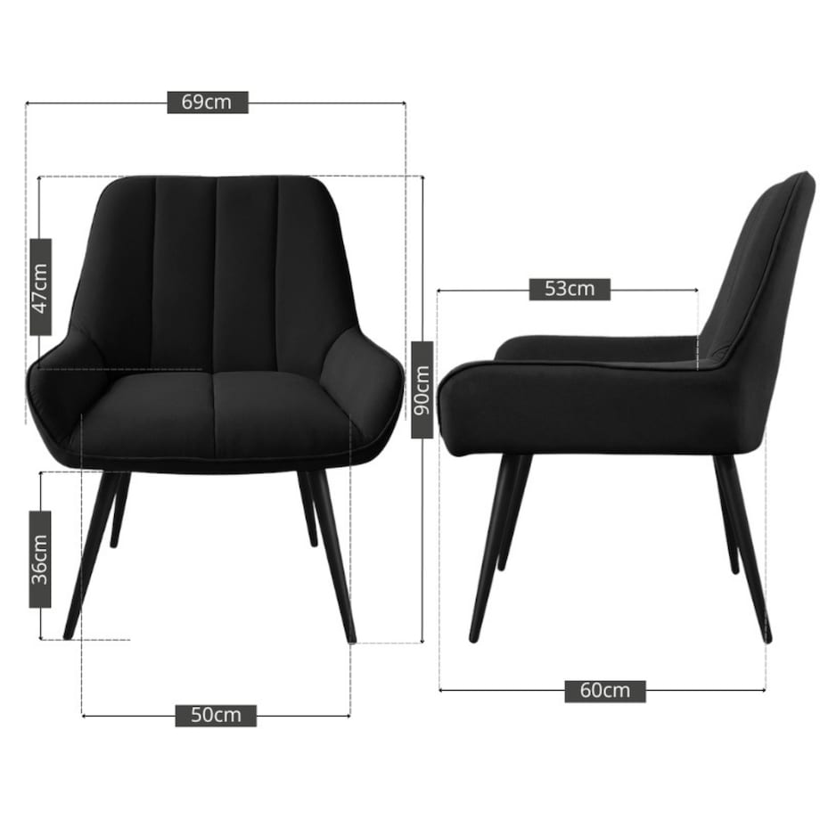 Fotel uszak tapicerowany welurowy wygodny z czarnymi nogami do salonu czarny