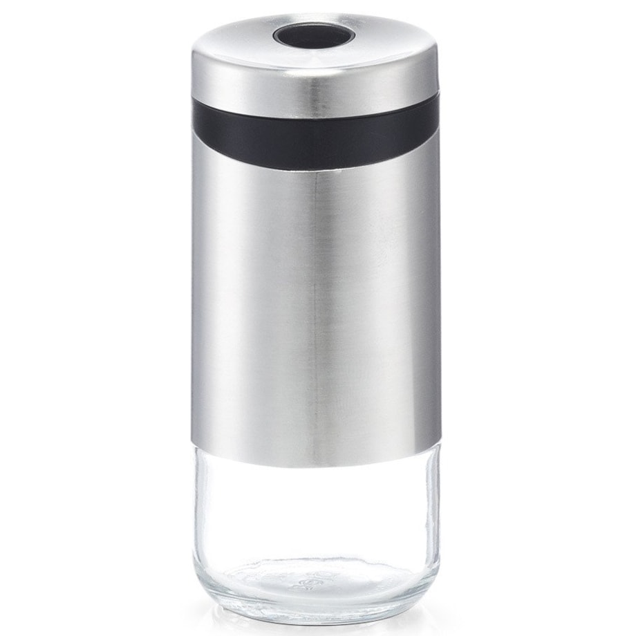 Szklany dozownik na przyprawy, pieprzniczka i solniczka w jednym, pojemnik na żywność sypką.