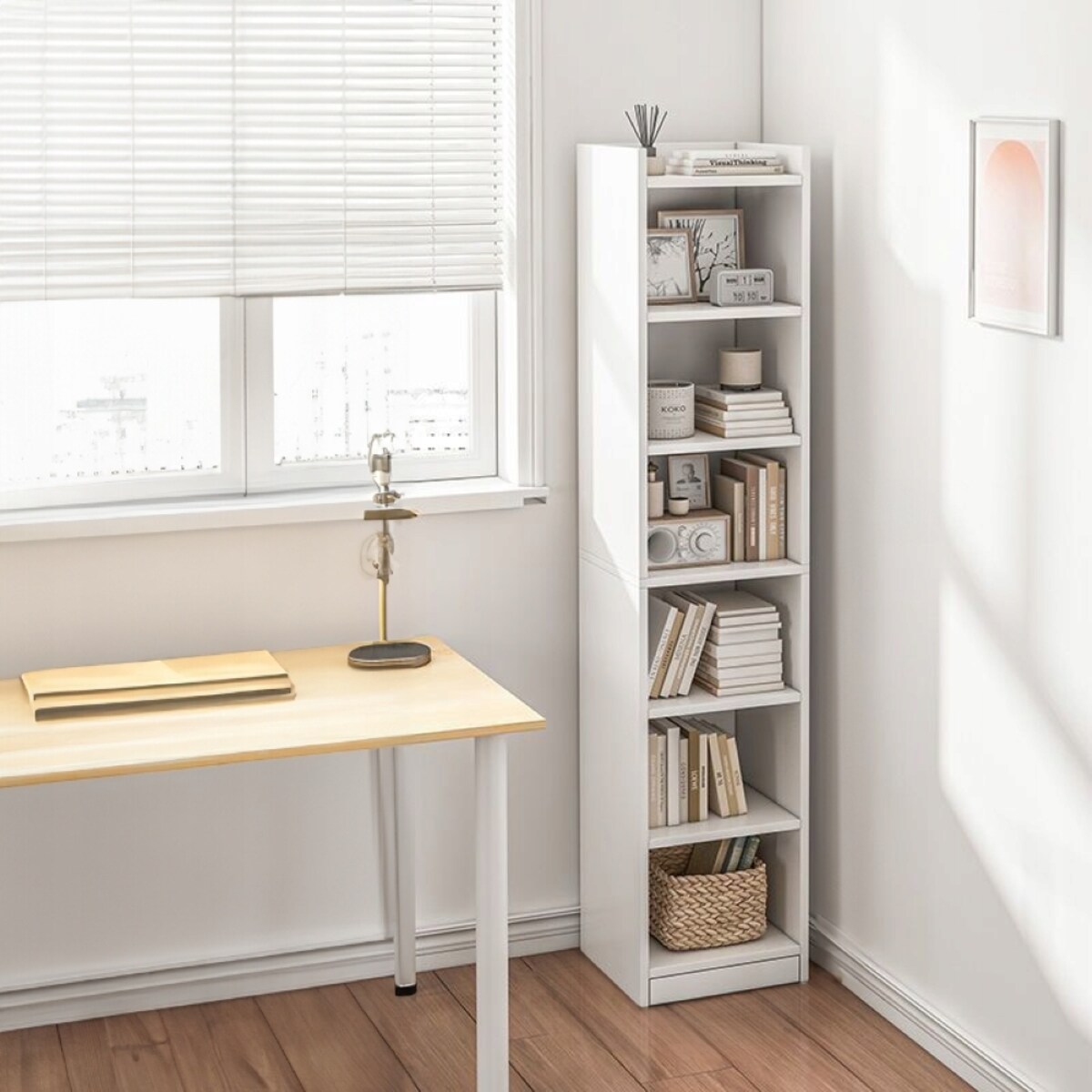 Biały Regał Stojący Na Książki Półki Wysoki Skandynawski Słupek Szafa 180cm