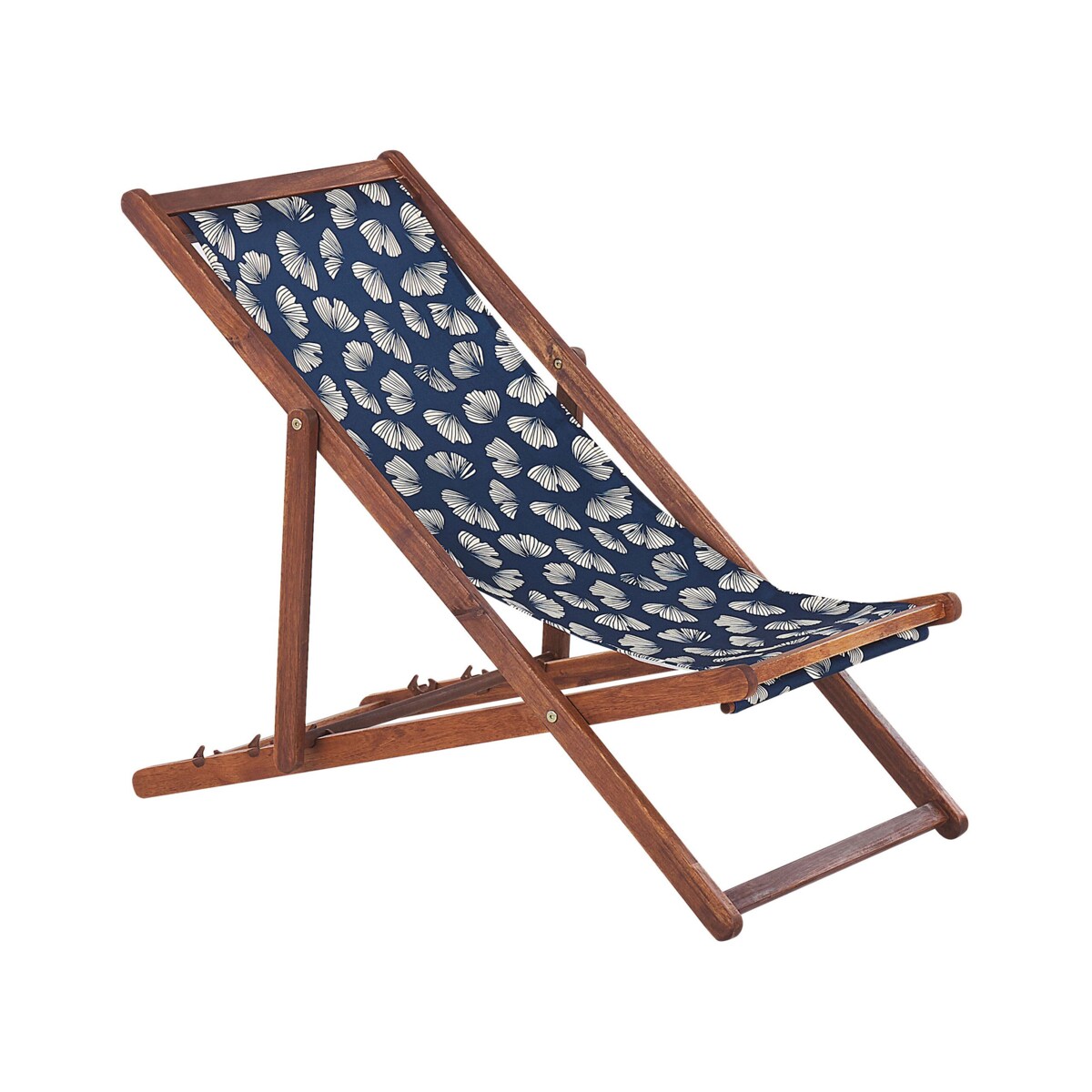 Zestaw 2 leżaków ogrodowych ciemne drewno akacjowe wzór w kwiaty ciemnoniebieski ANZIO