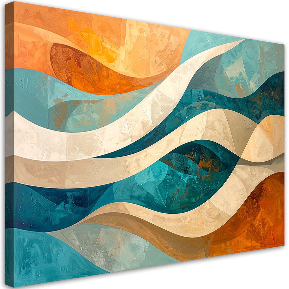 Obraz do salonu sypialni biura loftu, Abstrakcja linie kształty beżowy turkusowy