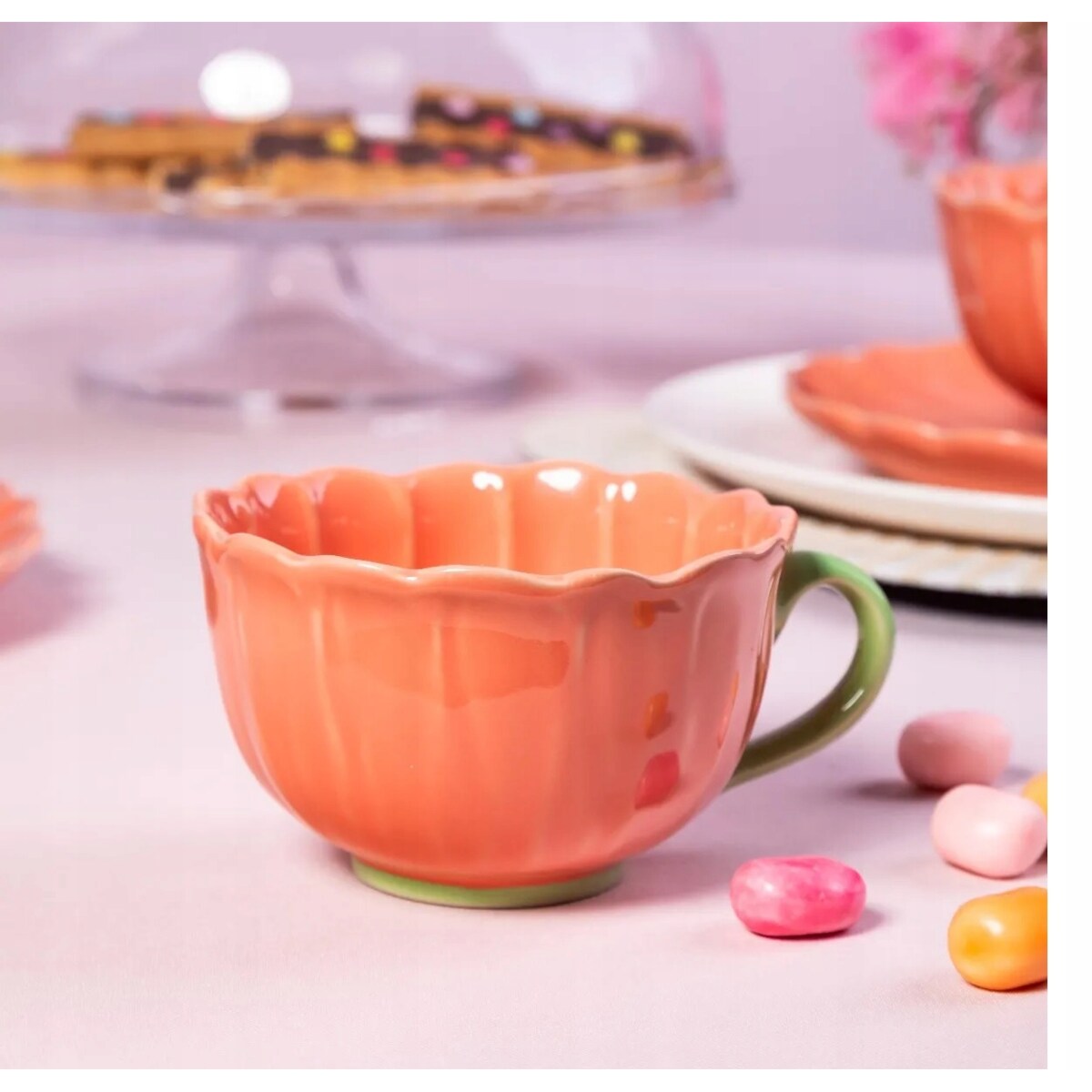 2x Filiżanka kubek do kawy i herbaty ceramiczna Kwiat koralowy 350 ml